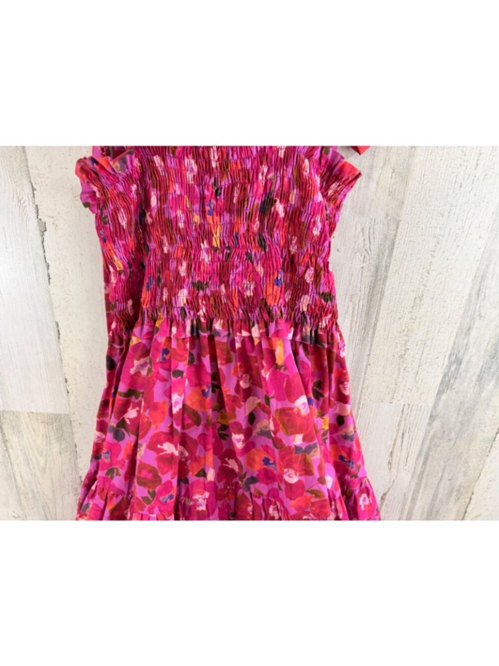 Mi Golondrina Sz L Smocked Midi Dress Pink Floral Mexico - Picture 3 of 16
